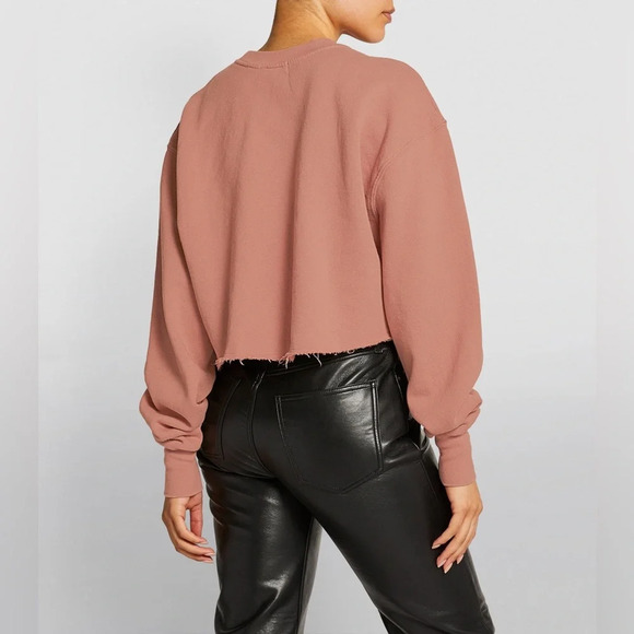 NWT Good American Cropped Sweatshirt Dark Pink or Mauve Size 0 (XS) - Picture 3 of 9